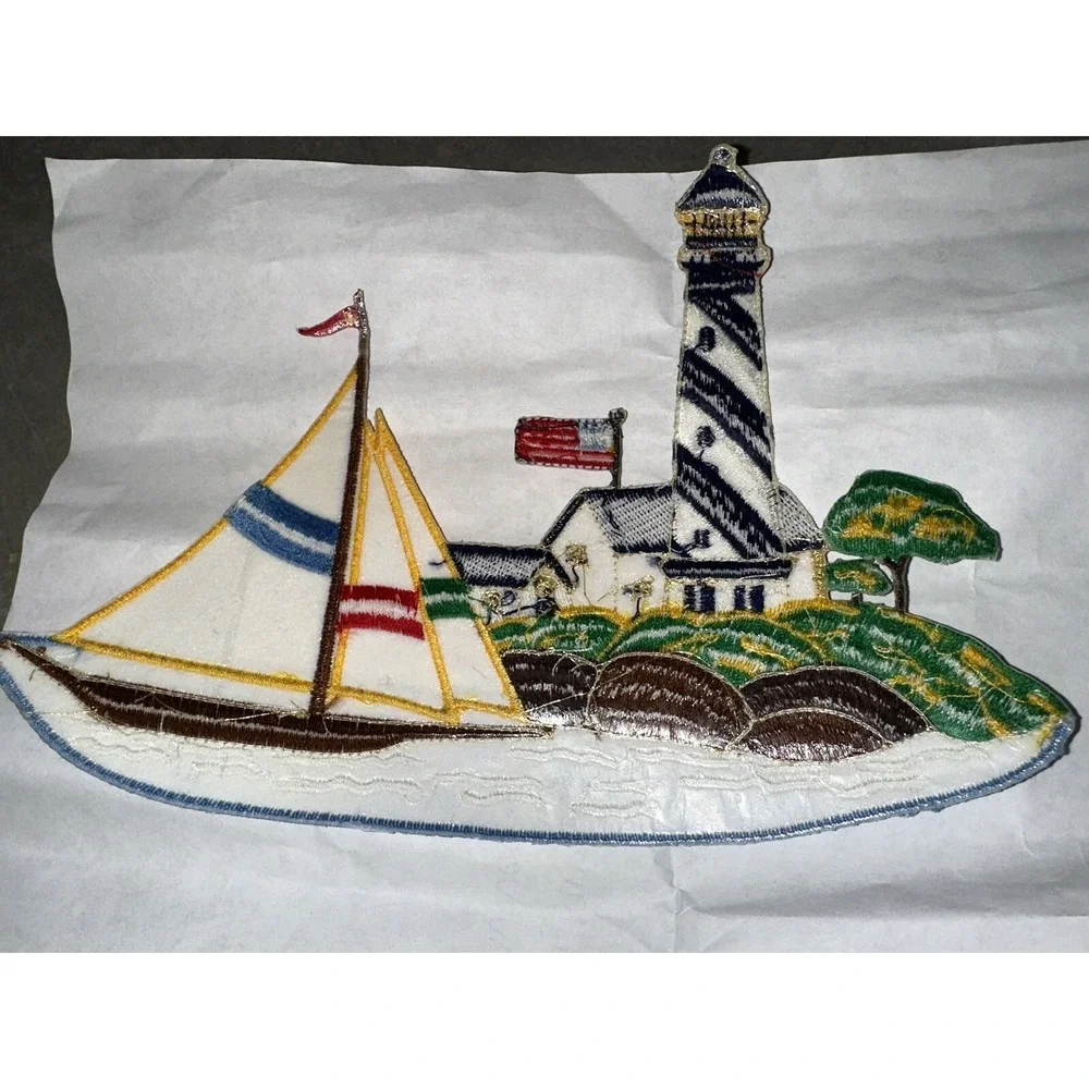 Giant Lighthouse Sail Boat Iron On Patch 8